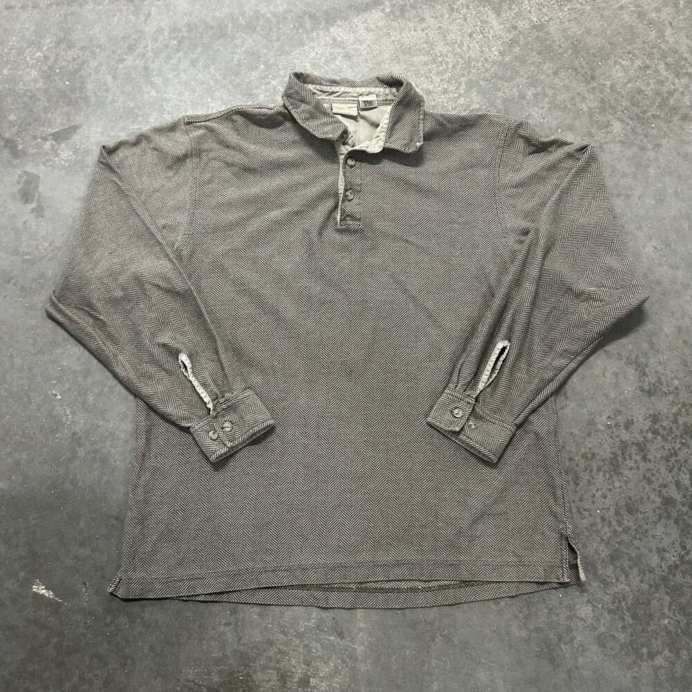 L.L. Bean Men's XL-Reg Brown Gray Herringbone Long Sleeve Rugby Polo Shirt